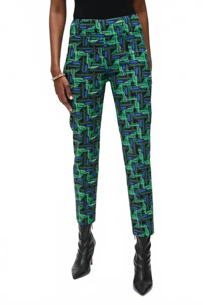 Joseph Ribkoff Abstract Print Slim Cropped Pant In Multi In Green