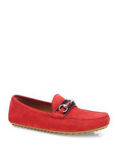 Shop Gucci Suede Web Drivers In Ruby