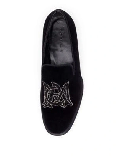 Shop Alexander Mcqueen Velvet Slippers In Black Silver