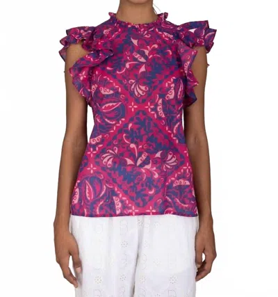 Banjanan Klara Ruffled Shoulder Top In Fuchsia In Multi
