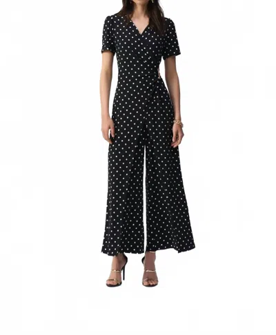 Joseph Ribkoff Polka Dot Wrap Wide Leg Jumpsuit In Black/vanilla In Black