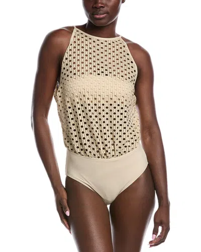 Carmen Marc Valvo High-neck One-piece In Neutral