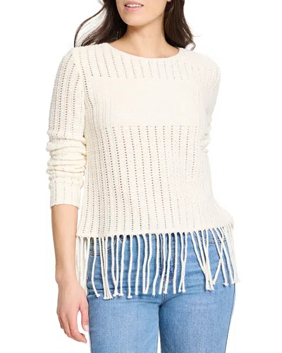 Nic + Zoe Nic+zoe Beach Walk Open Stitch Fringe Sweater In White