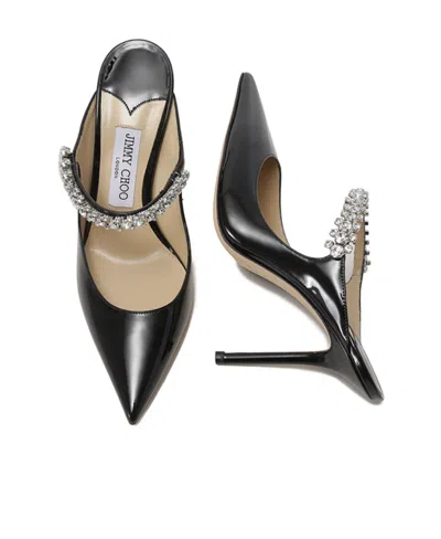 Jimmy Choo Bing 100 Black Patent Leather Clog With Crystal Strap In Black
