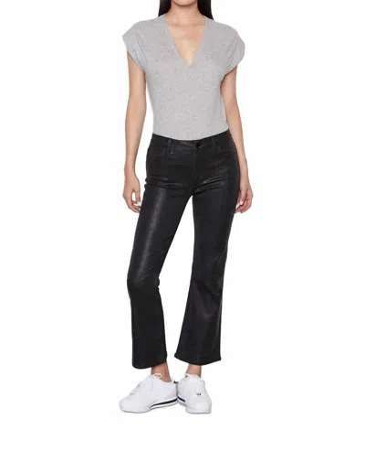 Frame Mid Rise Noir Croc Coated Le Mini Boot Crop Jeans In Black In Black