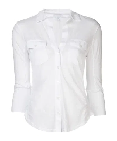 James Perse Sheer Slub Side Panel Shirt In White In White