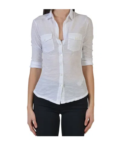 James Perse Sheer Slub Side Panel Shirt In White In White