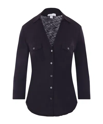 James Perse Sheer Slub Buttoned Shirt In Black