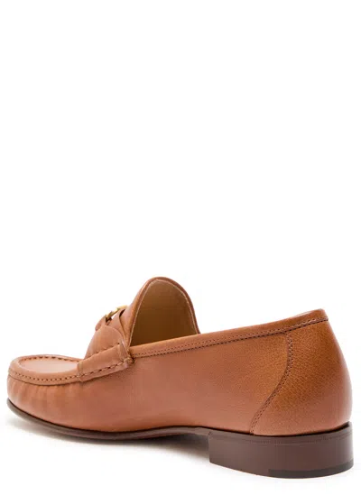 Valentino Garavani V-logo Embellished Full-grain Nubuck Loafers In Brown