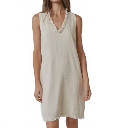 Lalavon Frayed V-neck Sleeveless Mini Dress In Oatmeal In Multi