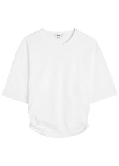 Agolde Womens White Shari Ruched Cotton-jersey T-shirt In Gray