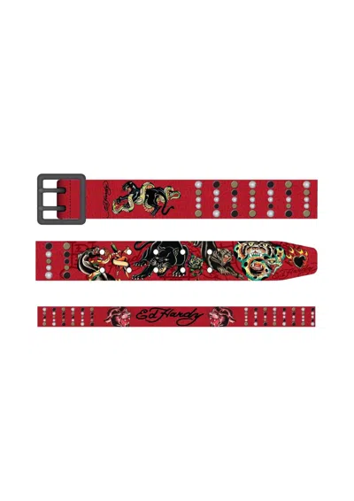 Ed Hardy Men's Panther Snake Belt In Red In Red