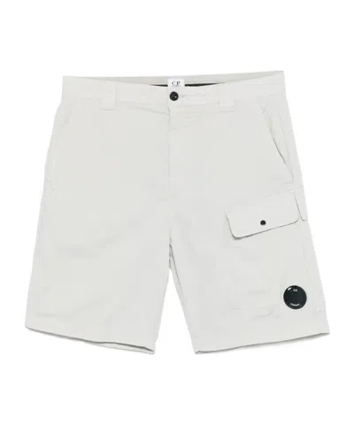 C.p. Company Minimalist White Shorts With Flap Pocket In White