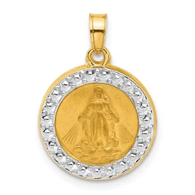 Diamond2deal 14k Yellow Gold And White Rhodium Hollow Miraculous Mary Plain Back Medal In Gold