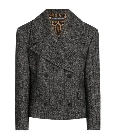 Dolce & Gabbana Striped Double-breasted Jacket In Gray