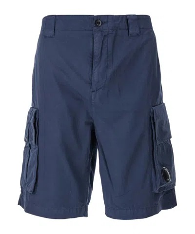 C.p. Company Blue Bermuda Pants With Belt Loops And Two Maxi Patch Pockets On The Side In Blue