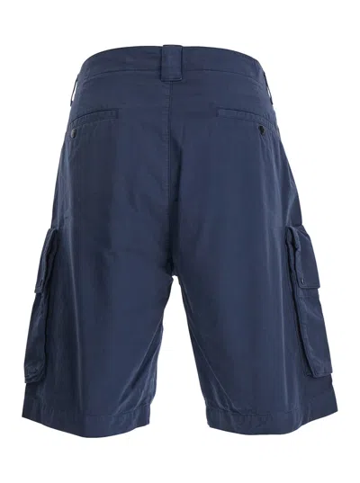 C.p. Company Blue Bermuda Pants With Belt Loops And Two Maxi Patch Pockets On The Side In Blue