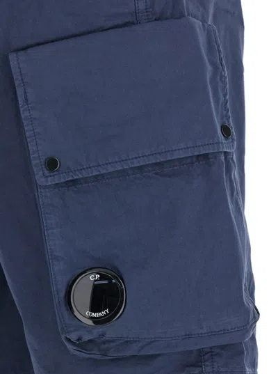 C.p. Company Blue Bermuda Pants With Belt Loops And Two Maxi Patch Pockets On The Side In Blue