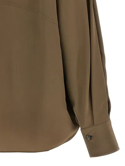 Brunello Cucinelli Silk Blouse With High Collar And Keyhole Back In Brown