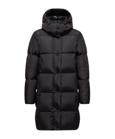Moncler Litte Square-quilted Hooded Long Down Jacket In Black