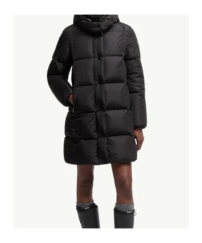Moncler Litte Square-quilted Hooded Long Down Jacket In Black