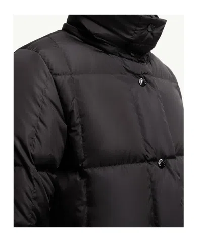 Moncler Litte Square-quilted Hooded Long Down Jacket In Black