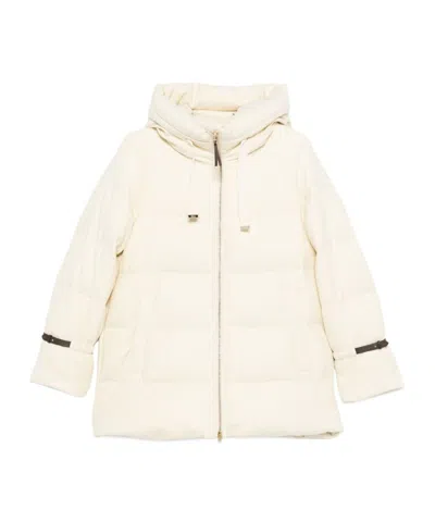 Herno Hooded Medium-length Wool Down Jacket With Zip In White