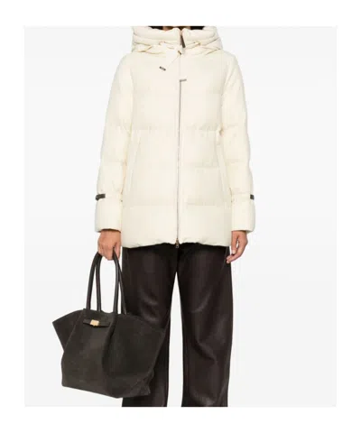 Herno Hooded Medium-length Wool Down Jacket With Zip In White