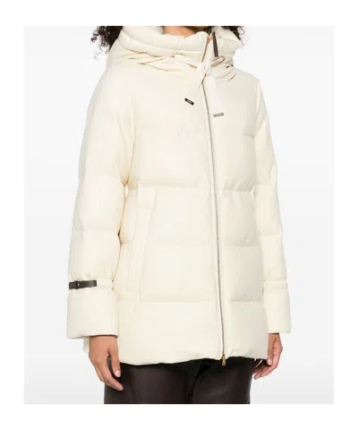 Herno Hooded Medium-length Wool Down Jacket With Zip In White
