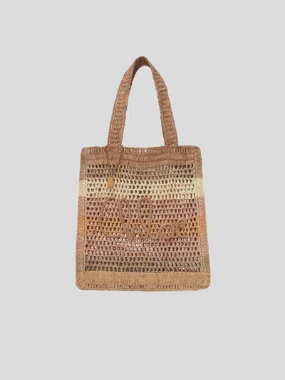 Chloé Chloe Women Embroidered Raffia Small Summer Banana Shopping Bag In Brown