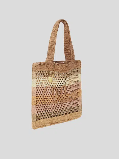 Chloé Chloe Women Embroidered Raffia Small Summer Banana Shopping Bag In Brown