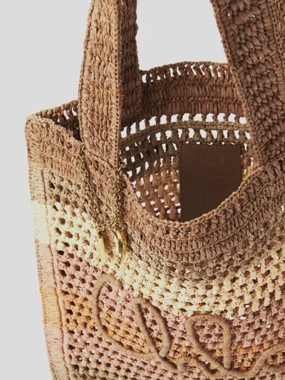 Chloé Chloe Women Embroidered Raffia Small Summer Banana Shopping Bag In Brown