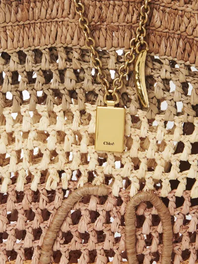 Chloé Chloe Women Embroidered Raffia Small Summer Banana Shopping Bag In Brown