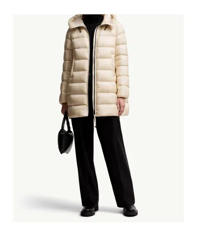 Moncler Suyenne Hooded Mid-length Down Jacket Clothing In Neutral