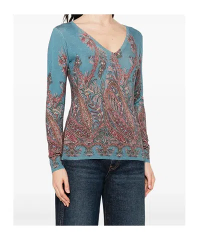 Etro Midnight Dream Printed V-neck Sweater In Multi