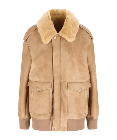 Prada Shearling Bomber Jacket In Black