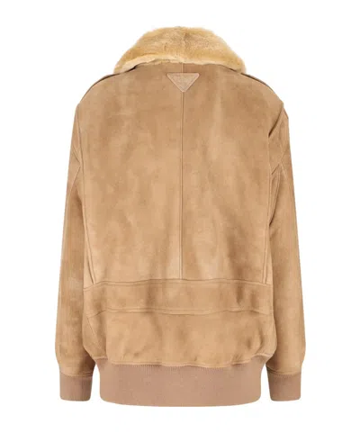 Prada Shearling Bomber Jacket In Black