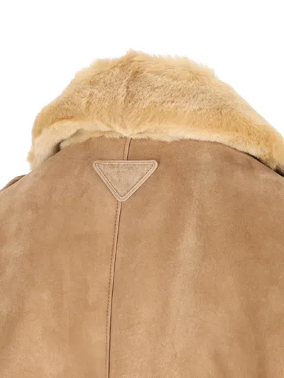 Prada Shearling Bomber Jacket In Black