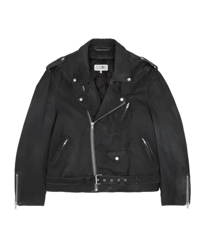 Mm6 Maison Margiela Mm6 By Maison Margiela Nylon Biker Jacket With Adjustable Belt And Multiple Pockets In Black