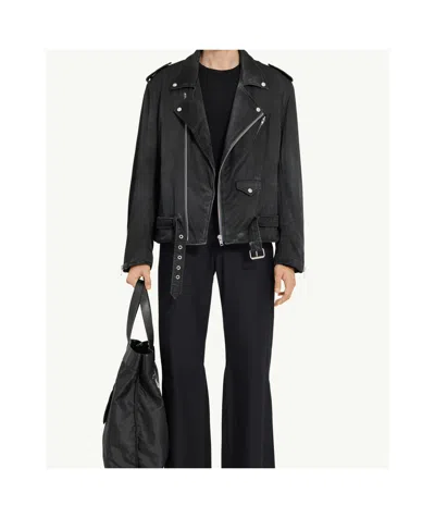 Mm6 Maison Margiela Mm6 By Maison Margiela Nylon Biker Jacket With Adjustable Belt And Multiple Pockets In Black