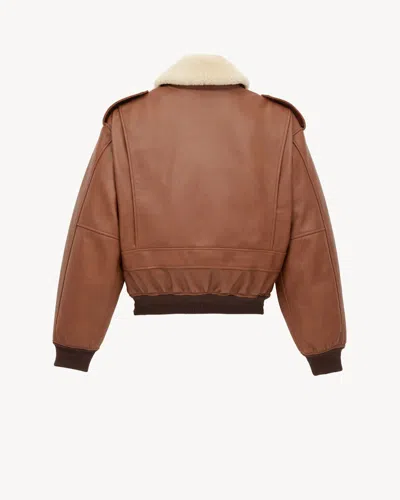 Saint Laurent Bomber Jacket In Grained Leather And Shearling In Brown