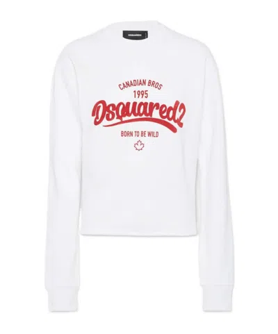 Dsquared2 Supernegative Dyed Just Right Cropped Raw Hem Crewneck In White