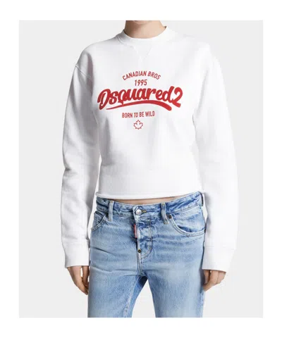 Dsquared2 Supernegative Dyed Just Right Cropped Raw Hem Crewneck In White