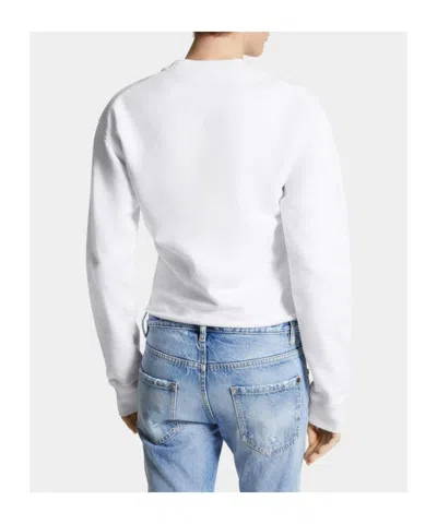 Dsquared2 Supernegative Dyed Just Right Cropped Raw Hem Crewneck In White