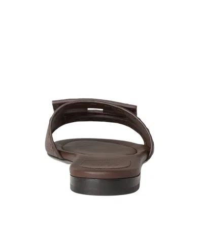 Fendi Flat Sole Open Toe Textured Strap Slides In Brown