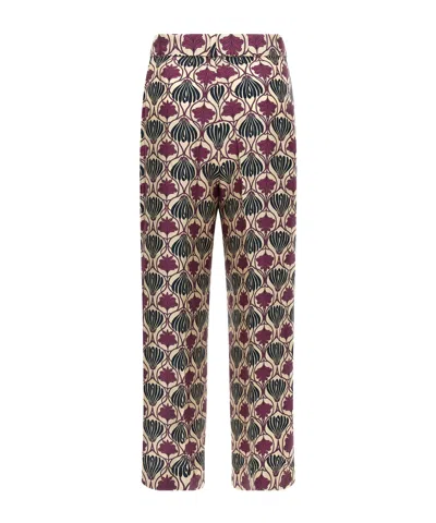 Max Mara Floral Bow Detail High Waist Trousers In Brown