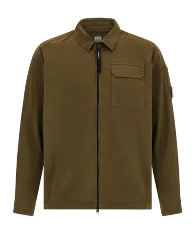 C.p. Company Brown Minimalist Casual Jacket With Unique Lens Detail In Green