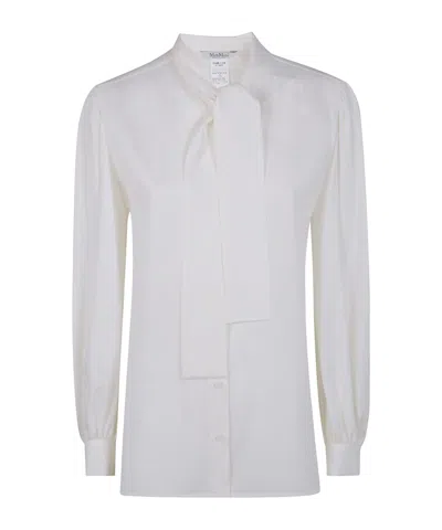 Max Mara Silk Shirt With Tie Neck And Long Sleeves In White