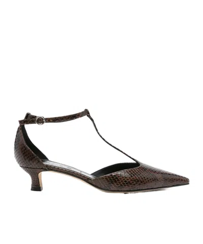 Aeyde Liz Snake Print Calf Leather Moka Shoes In Brown