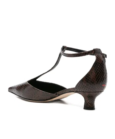 Aeyde Liz Snake Print Calf Leather Moka Shoes In Brown